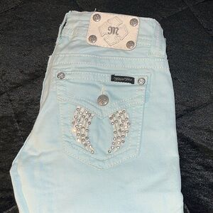Miss Me Jeans. Light Sea Foam Color. Skinny Sz 27
